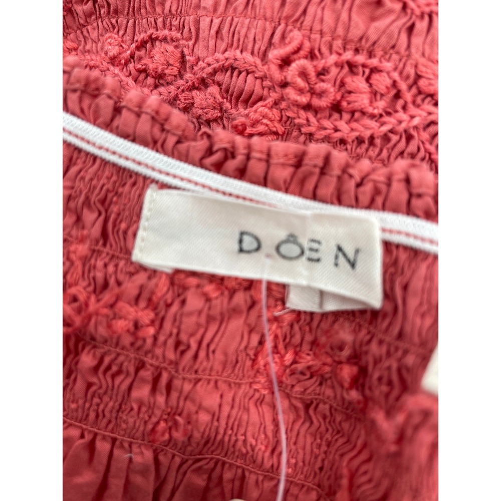 DOEN Women Dress Midi Smocked Puff Sleeve Pink Organic Cotton Medium - Picture 3 of 8